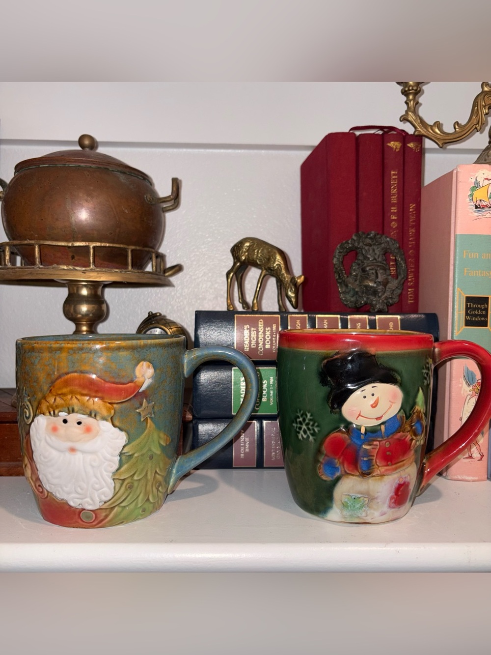 Holiday Ceramic B+B Santa and Snowman Mug Set - Red, Green